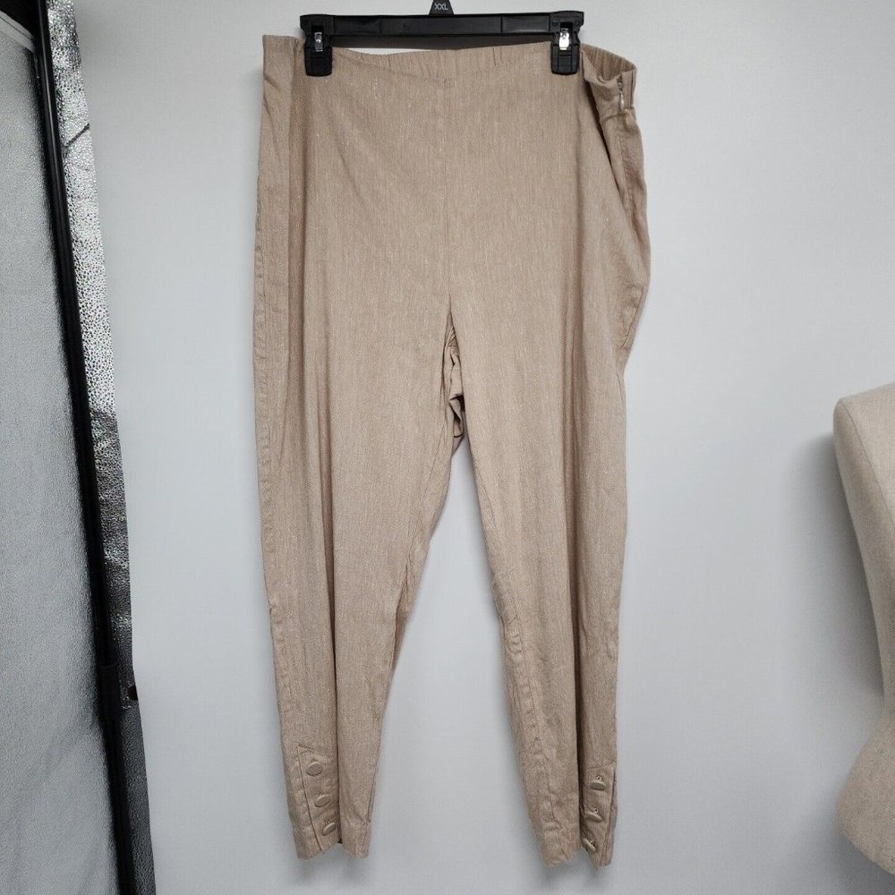 J. Jill Linen Stretch Pants Size Large Tan Brown blend pull on elastic waist